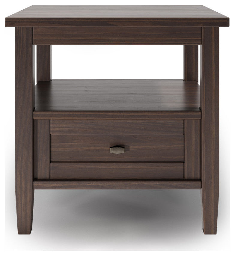 Warm Shaker Solid Wood 20" Rustic End Side Table, Warm Walnut Brown