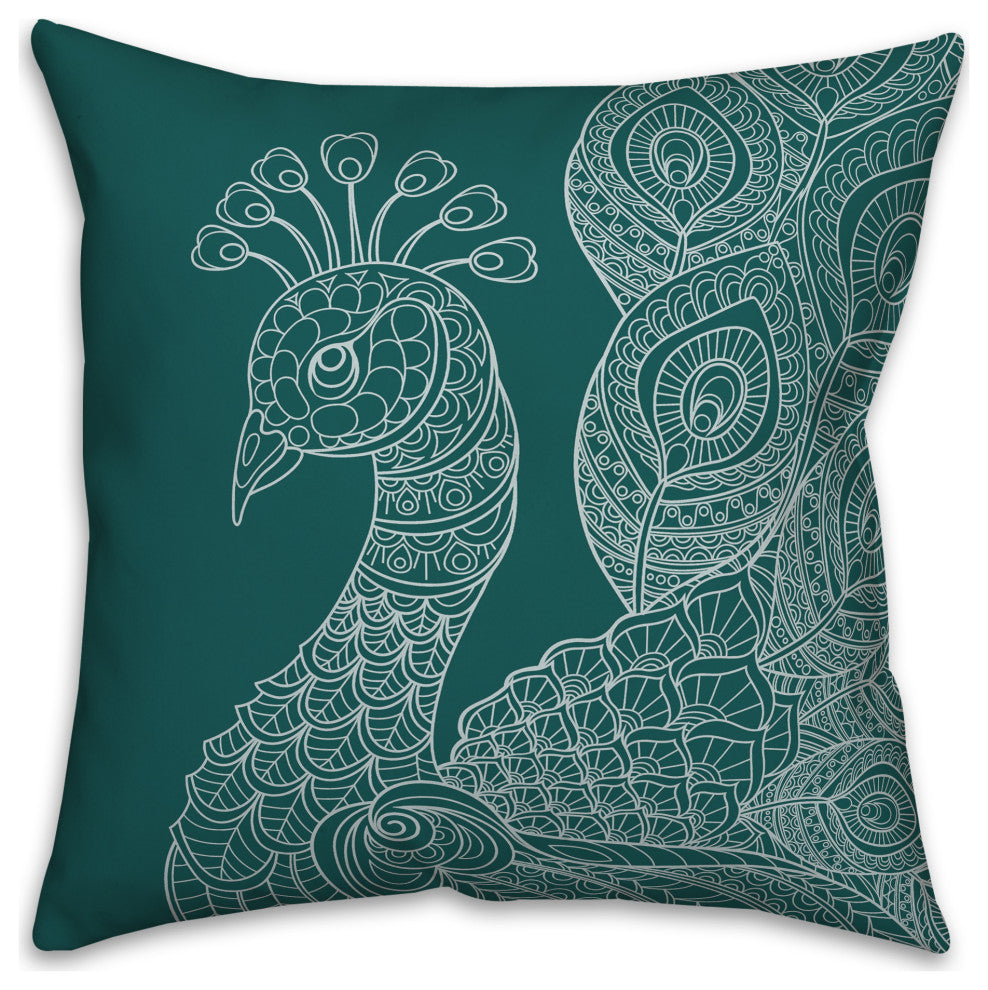 Line Pattern Peacock 2 18x18 Spun Poly Pillow