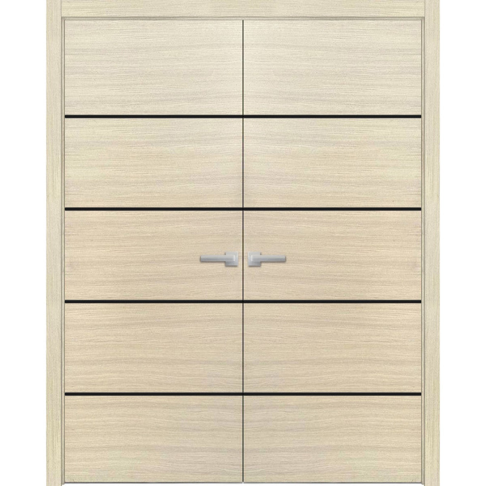 Solid French Double Doors 56 x 80 | Planum 0015 Natural Veneer with