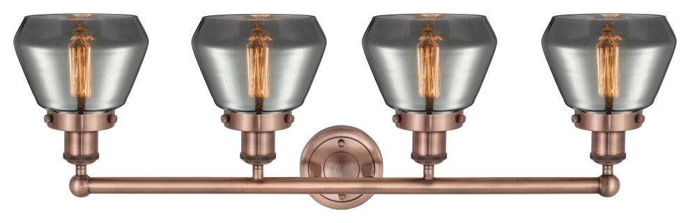 Fulton 4-Light 34" Bath Vanity Light, Antique Copper Finish, Plated Smoke Shade