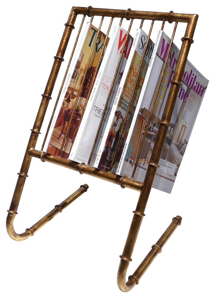 Bamboo 10 Magazine Rack, Antique Gold