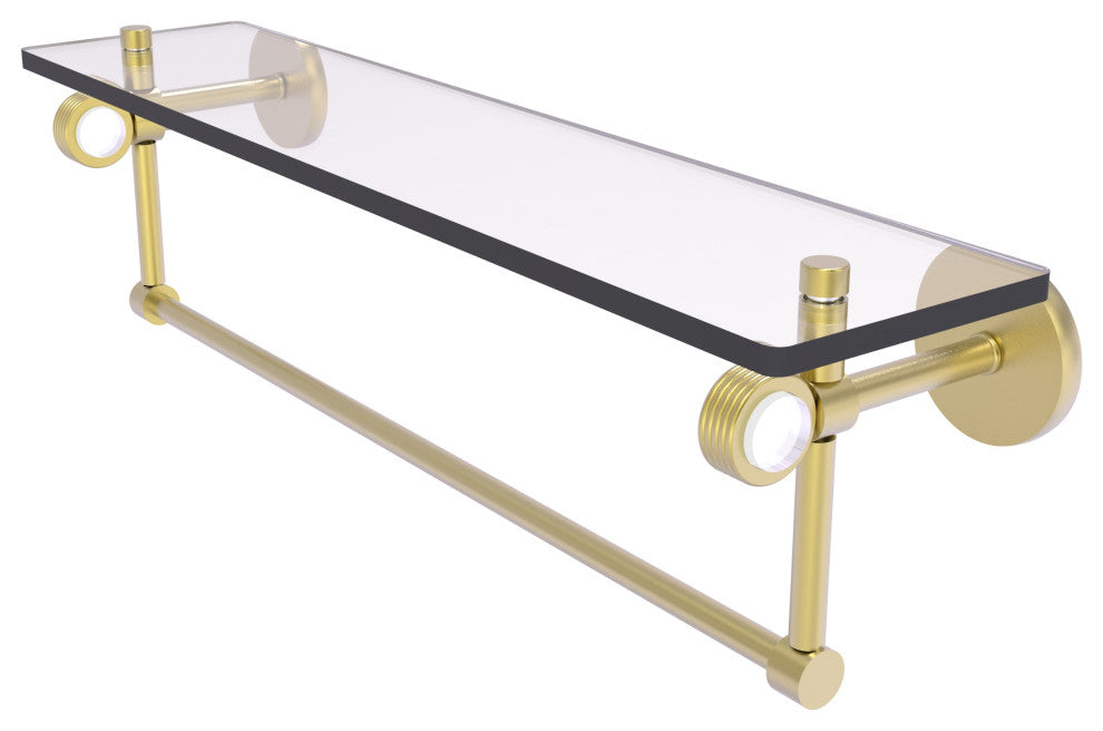 Clearview 22" Glass Shelf and Towel Bar and Groovy Accents, Satin Brass