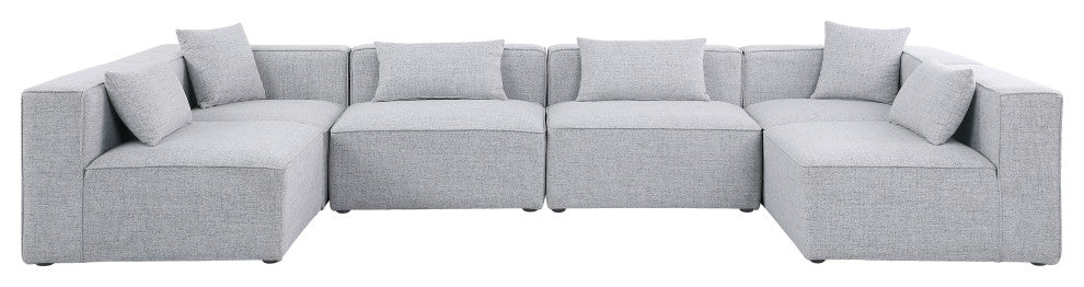 Cube Upholstered Modular Sectional, Gray, 6-Piece: 4 Armless Chair, 2 Corner Chair, Linen Texured Fabric