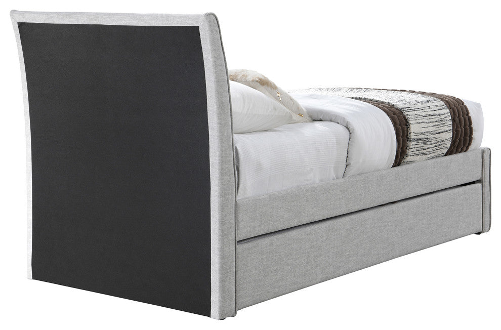 Myles Upholstered Trundle Bed, Gray, Twin, Linen Textured Fabric