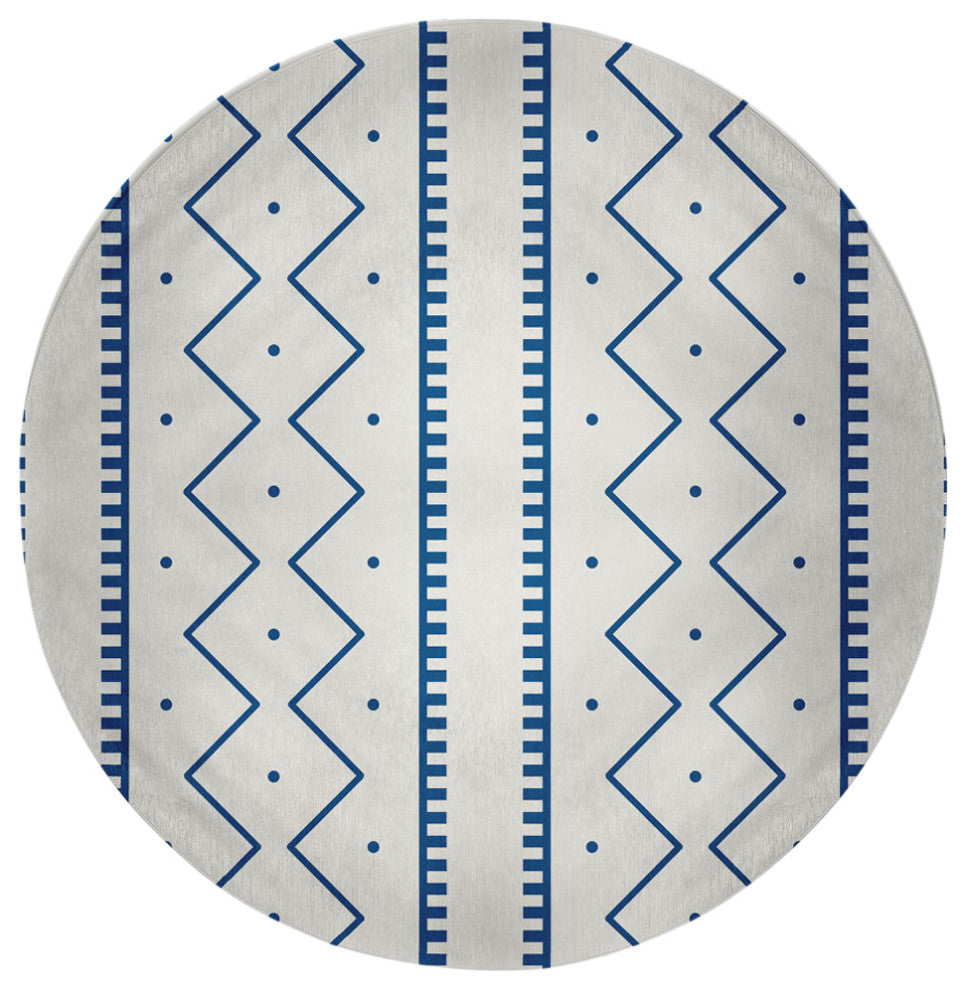 Mudcloth Spring Chenille Rug, Dark Cobalt Blue, 5' Round