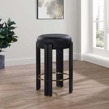 Harrison Upholstered Counter Stool, Black, Black Finish