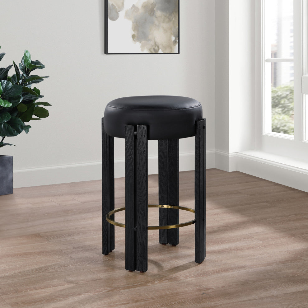 Harrison Upholstered Counter Stool, Black, Black Finish