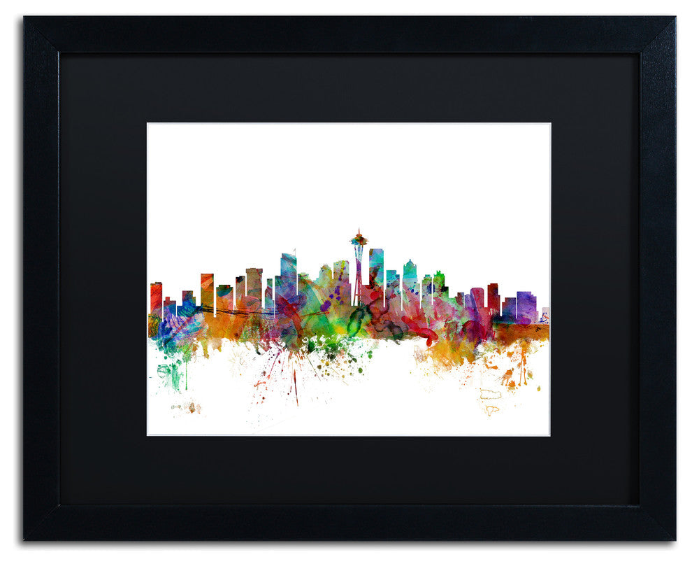 "Seattle, Washington Skyline" Matted Framed Canvas Art by Michael Tompsett