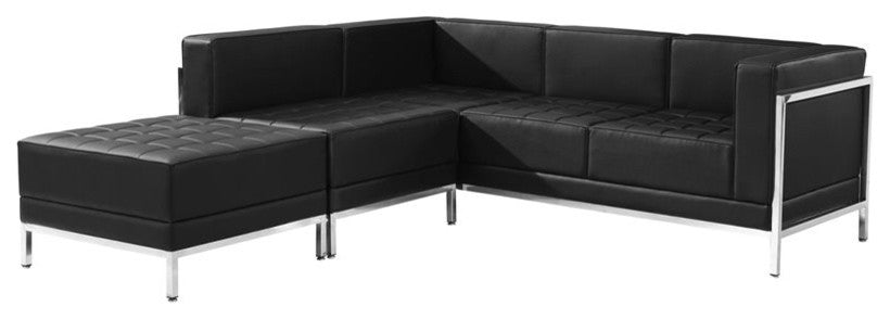 Black Leather Sectional Configuration, 3 Pieces