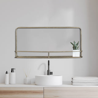 19.5"x27.5" Metal Framed Wall Mirror With Shelf, Brass, Double Vanity