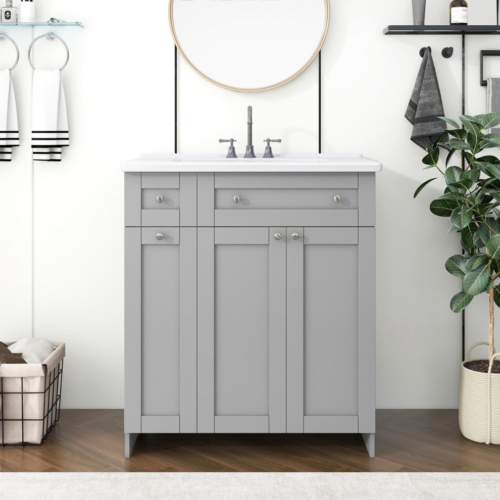 30 Inch MDF Freestanding Bathroom Vanity Set with Ceramic Sink, Grey
