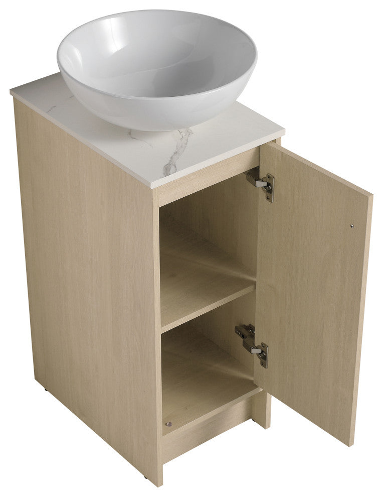 15 Inch Plywood Freestanding Bathroom Vanity Set with Ceramic Sink and Shelf
