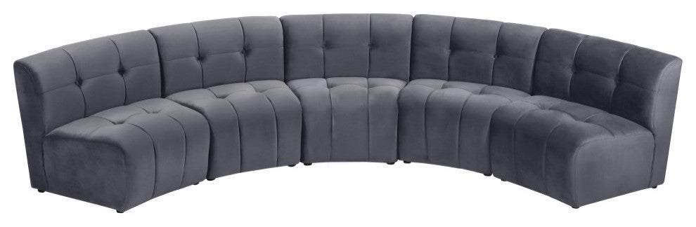 Limitless Velvet Upholstered 5-Piece Modular Sectional, Gray