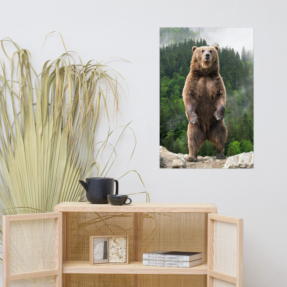 Big Standing Brown Bear On Mountain Top Loose Wall Art Print, 24" X 36"