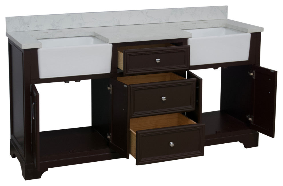 Zelda 72" Bathroom Vanity, Chocolate, Engineered Carrara