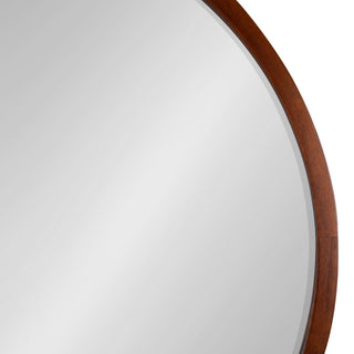 McLean Round Wood Framed Wall Mirror, Walnut Brown 30 Diameter