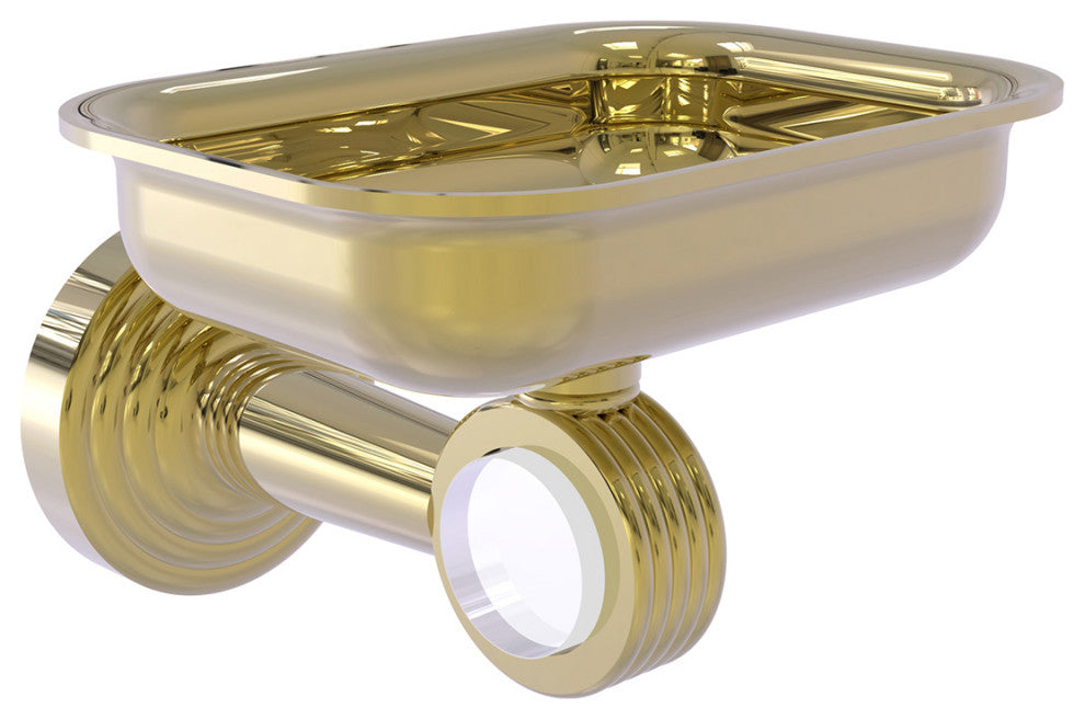 Pacific Beach Wall-Mount Soap Dish Holder with Groovy Accents, Unlacquered Brass