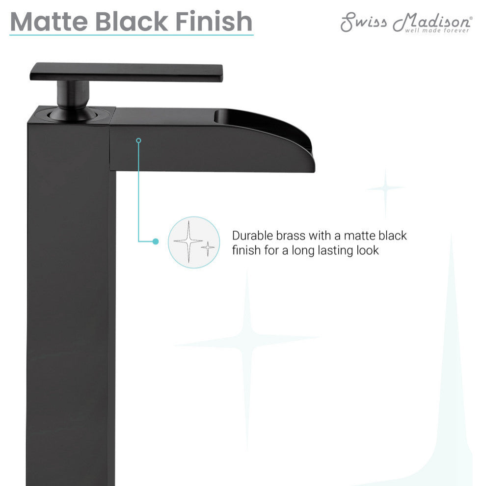 Concorde Single HoleHigh Arc Waterfall Bathroom Faucet, Matte Black