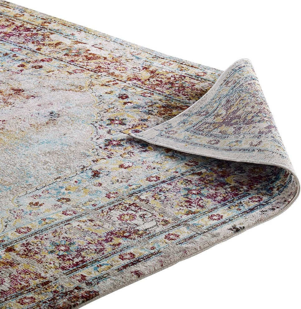 Transitional Distressed Vintage Floral Persian Medallion 5x8 Area Rug