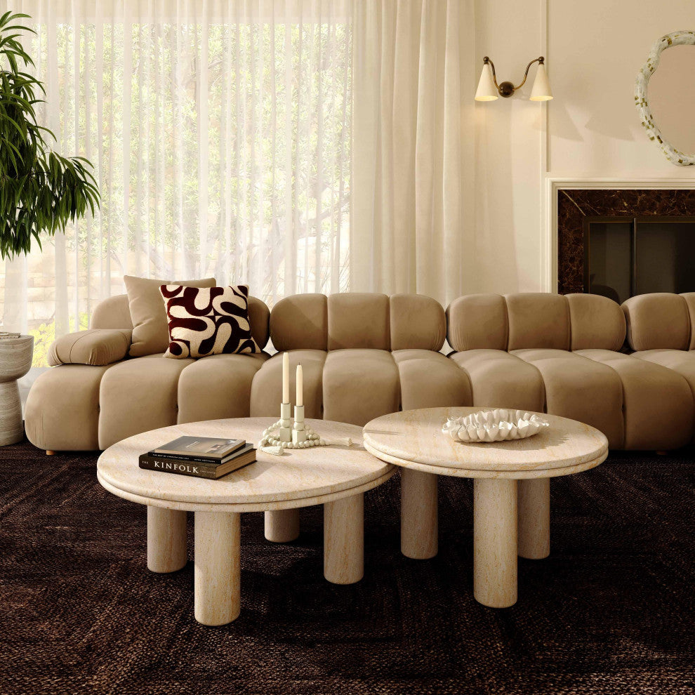 Amora Faux Travertine 26" Round Accent Table
