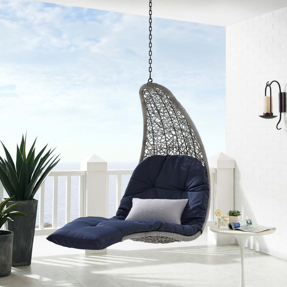 Swing Lounge Chair, Gray Blue Navy, Modern, Outdoor Patio Balcony Garden