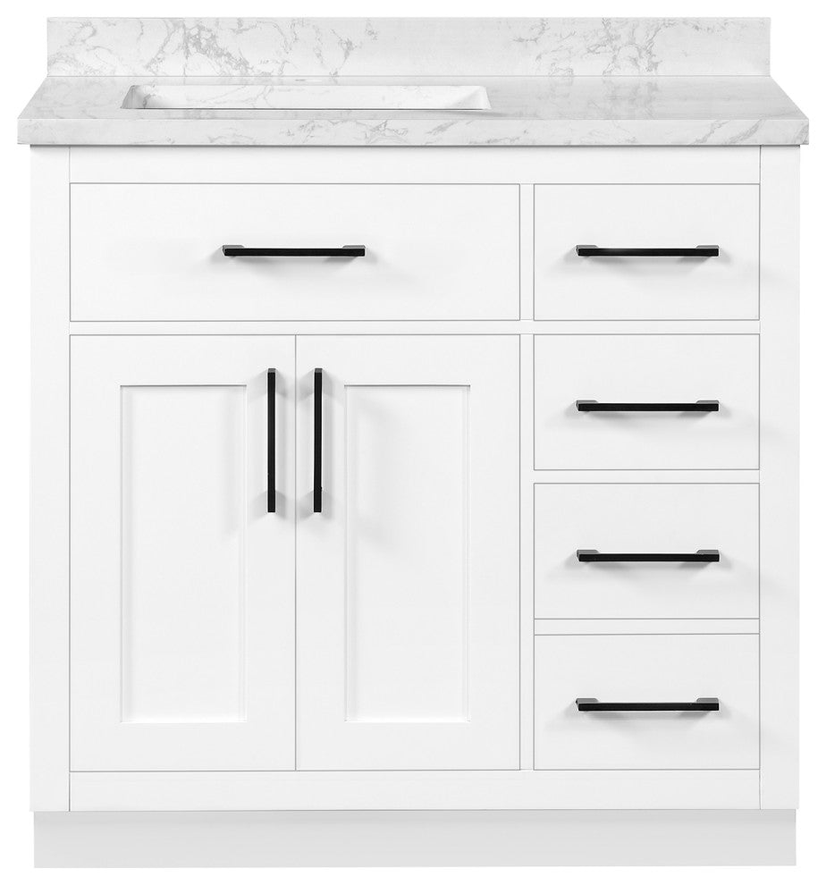 OVE Decors Athea 36" Vanity, Black Hardware, Power Bar, White