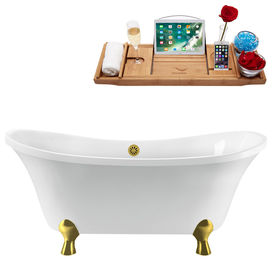 60" Streamline N920BGL-BGL Clawfoot Tub and Tray With External Drain