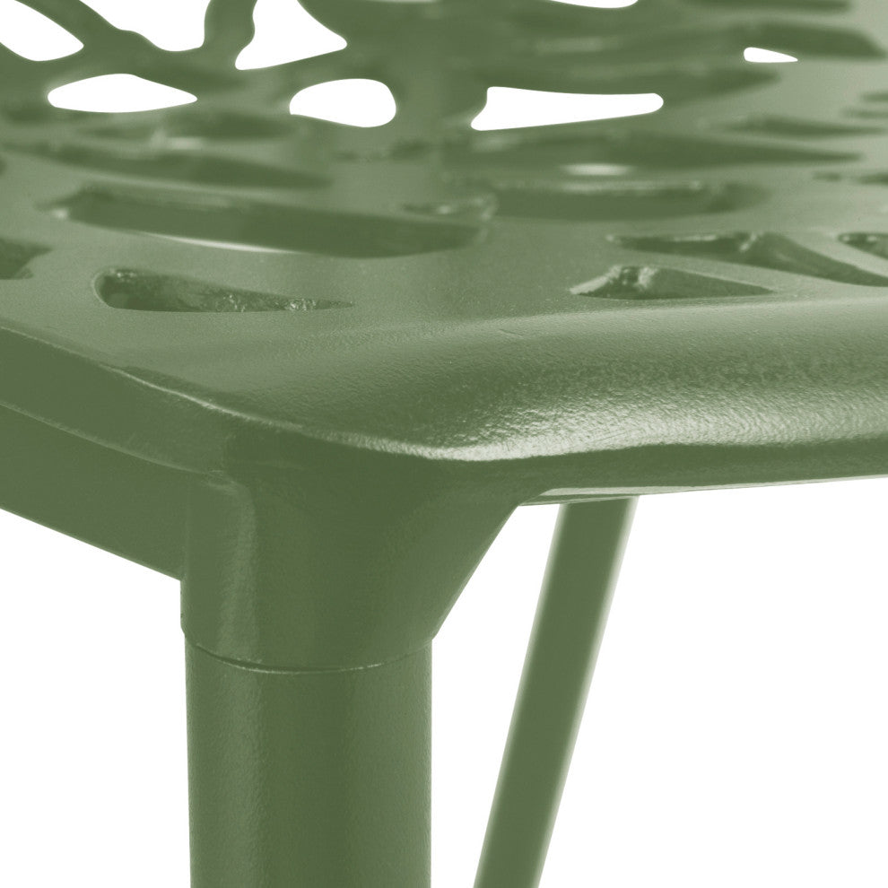 LeisureMod Devon Modern Outdoor Stackable Aluminum Dining Chair, Set of 4, Khaki Green