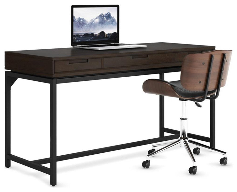 Banting SOLID HARDWOOD Modern Industrial 60 inch Wide Desk in Hickory Brown