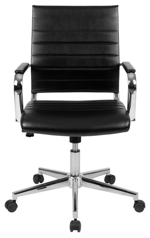 Hansel Mid-Back LeatherSoft  Ribbed Executive Swivel Office Chair, Black