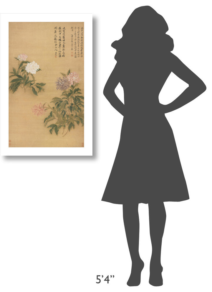 "Peonies, 1685" Digital Paper Print by Yun Shouping, 20"x32"
