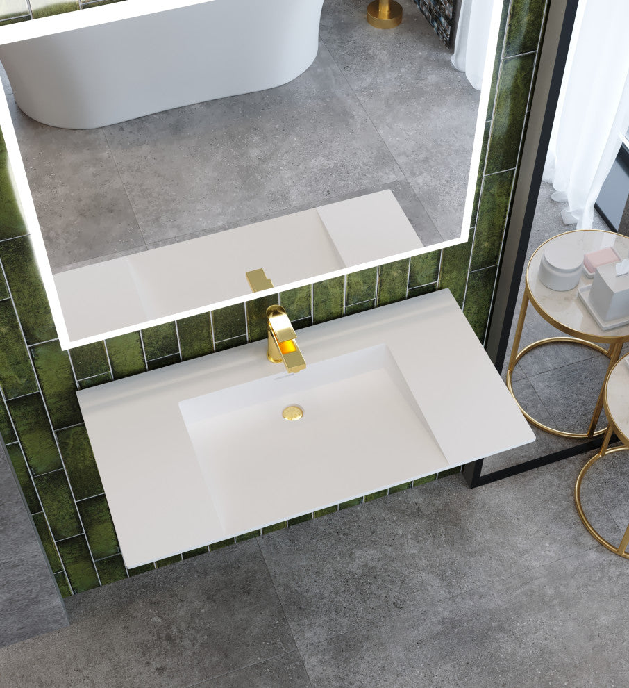 CastelloUSA Vanish Minimalist Wall Mount Bathroom Sink, White, 36''