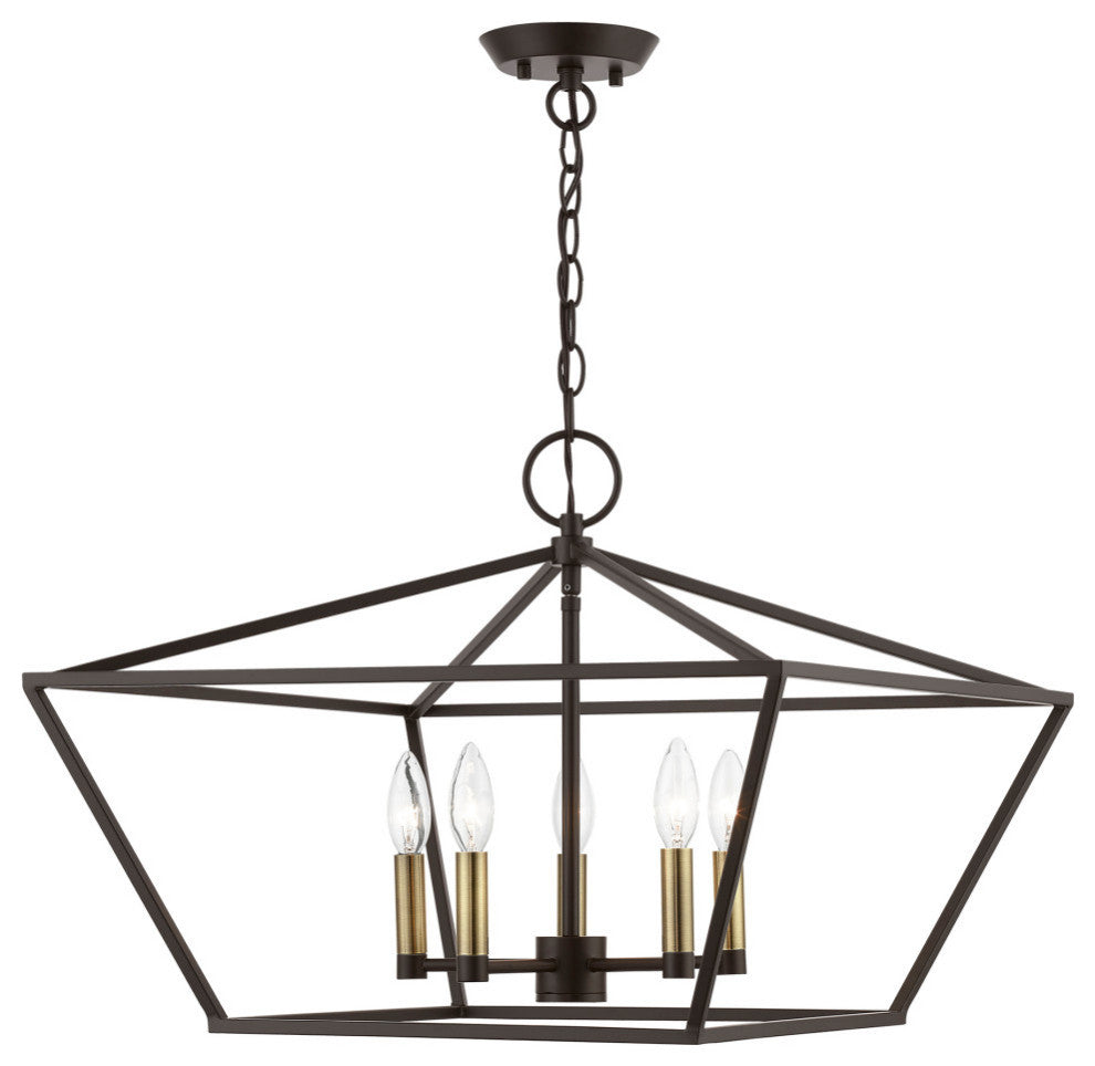Devone 5 Light Bronze With Antique Brass Accents Chandelier