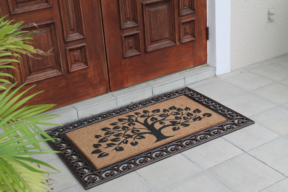 A1HC Bronze Rubber and Coir Tree of Life Classic Paisley Doormat, 30"x48"