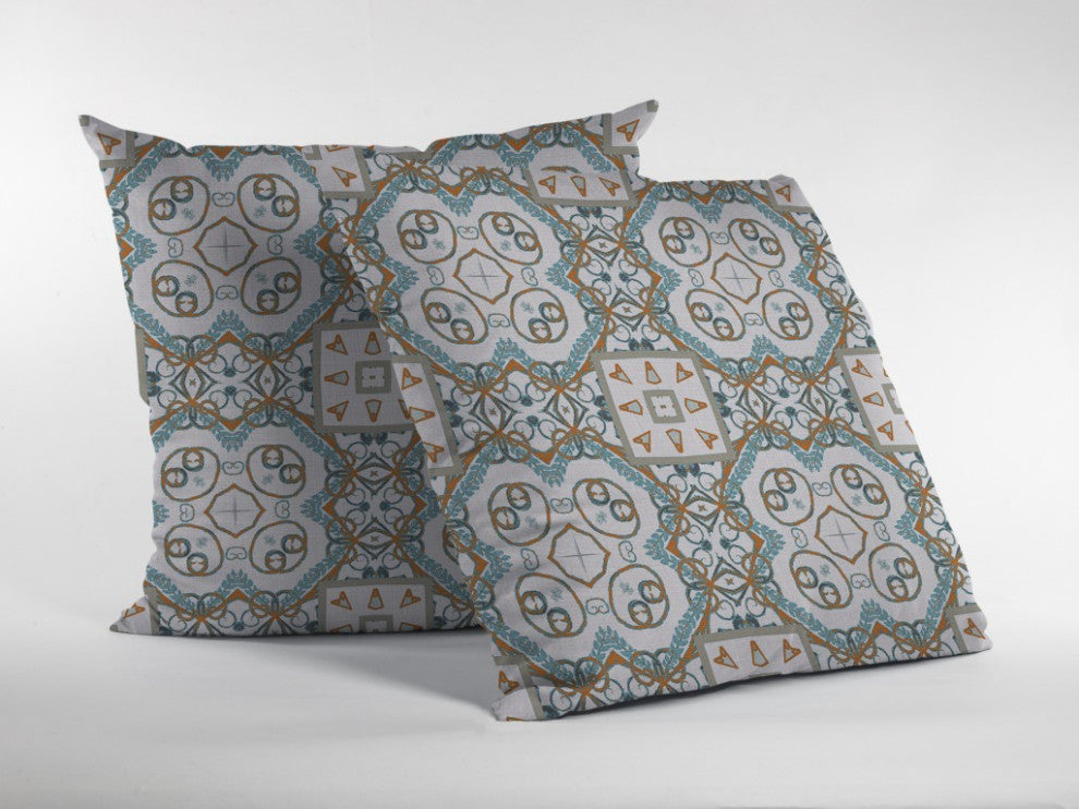 16 Blue Orange Mandala Indoor Outdoor Zippered Throw Pillow