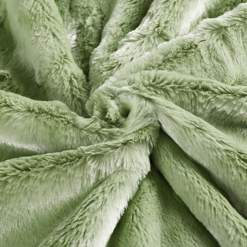 Plain Faux Fur Throw Blanket, Sage, 60"x80"