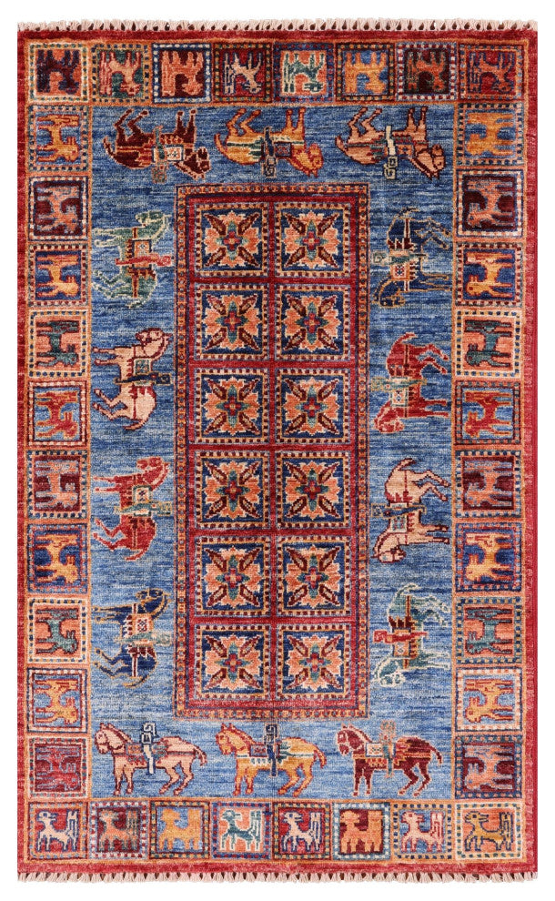 2' 7" X 4' 3" Antiqued Pazyryk Historical Design Hand Knotted Rug Q10871