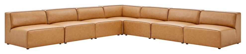 Sectional Sofa Set, Faux Vegan Leather, Tan, Modern, Living Lounge Hospitality