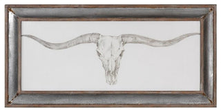 Uttermost Western Skull Mount Wood and Glass Print in Gray/Silver/White