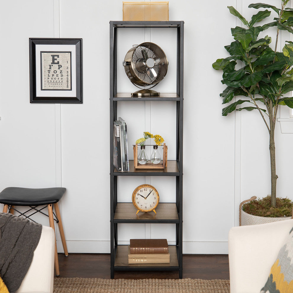 61" Metal X Wood Bookshelf - Driftwood