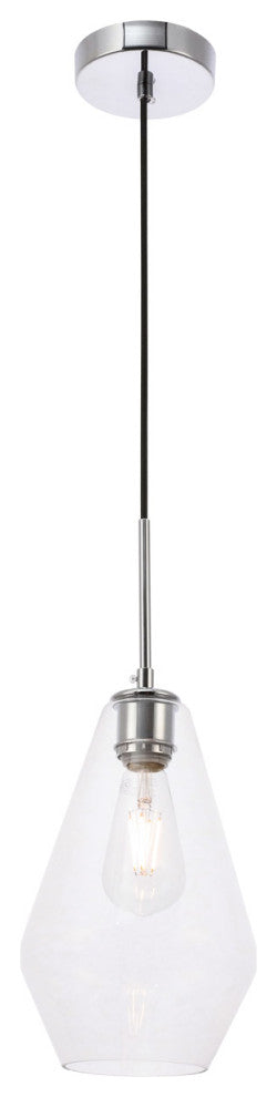 Living District Gene 1-Light Mid-Century Metal Pendant in Chrome and Clear