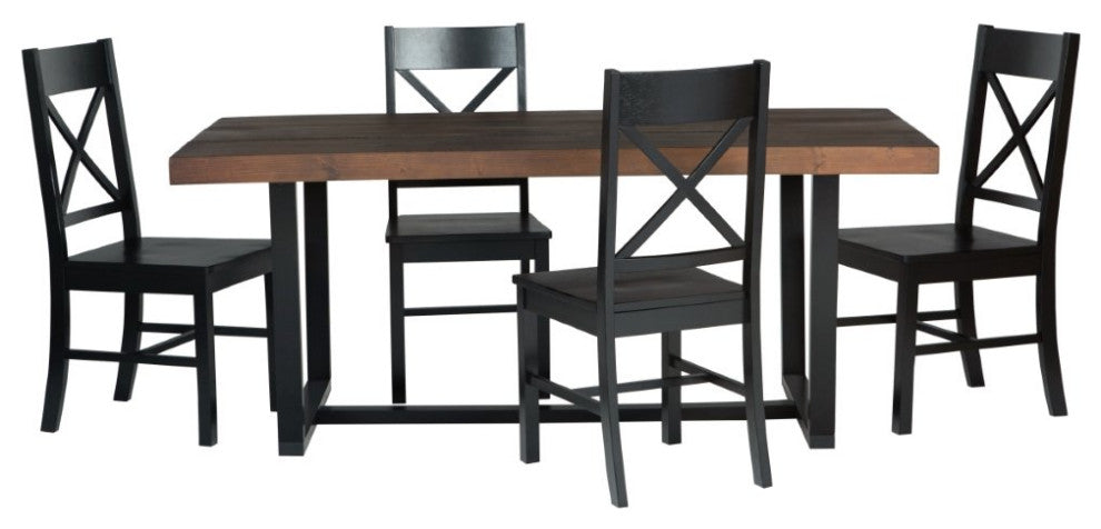5-Piece Farmhouse Dining Set - Mahogany/Black