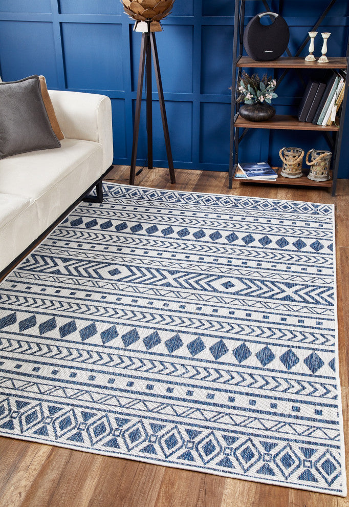 Provo Natura Indoor/Outdoor Coastal Area Rug, Ivory/Blue, 2'7" X 3'11"