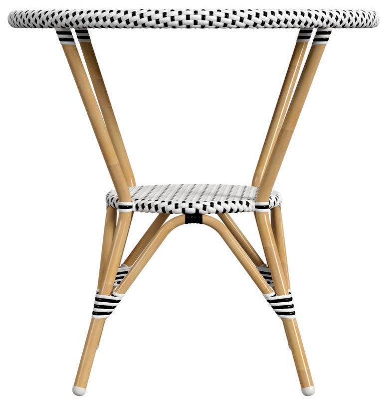 Tobias 30 in. W Outdoor Round Rattan and Metal Bistro Table, Black and White