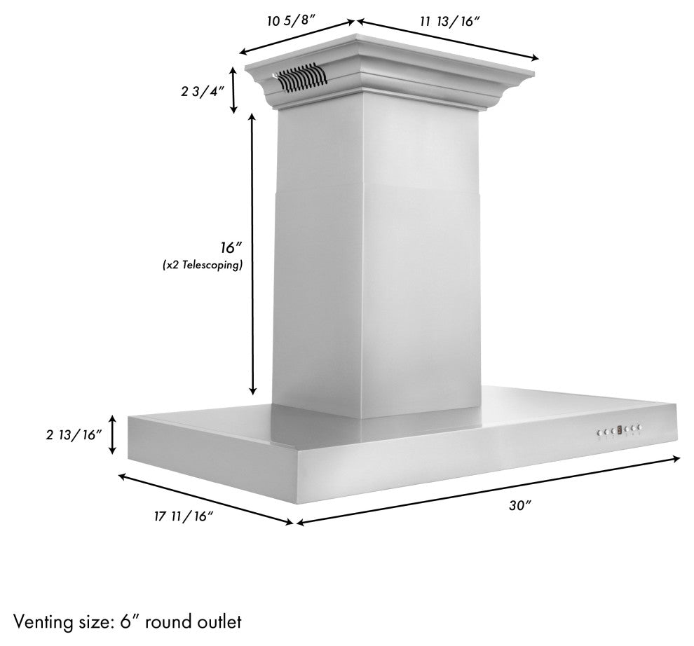 ZLINE 30" Ducted Vent Wall Mount Range Hood With Built-in CrownSound