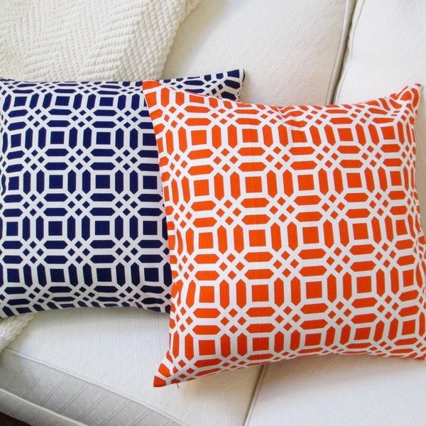 Indoor 20" Vivid Lattice In Navy Blue Or Orange Throw Pillow, Pillow Cover Only,