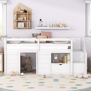 Gewnee SOLID WOOD TWIN SIZE LOW LOFT BED WITH STAIR
