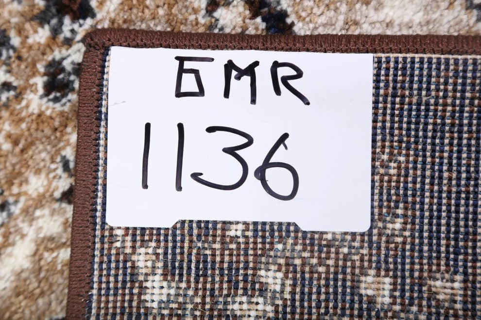 Transitional Distressed Oriental Stripes Area Rug, Beige, 6x9''