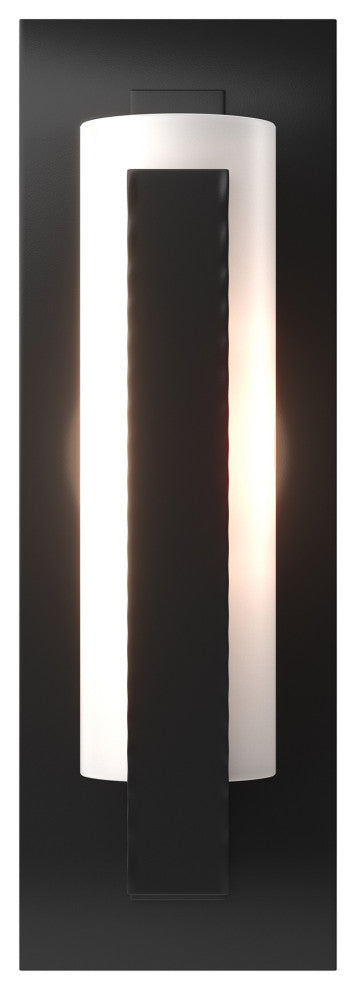 Forged Vertical Bar Sconce, Steel Backplate, Black Finish, Opal Glass