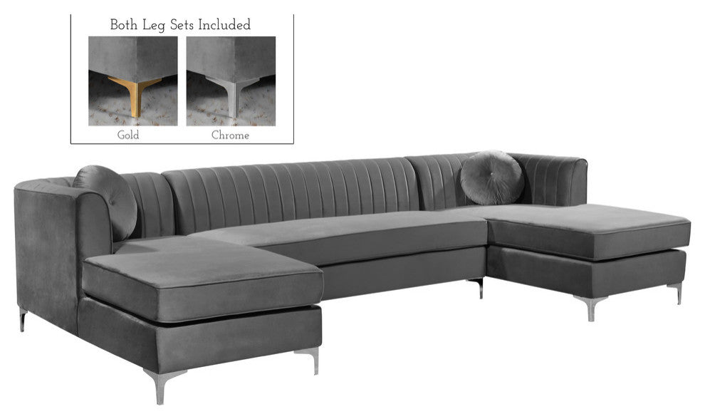 Graham Velvet 3pc. Sectional, Gray